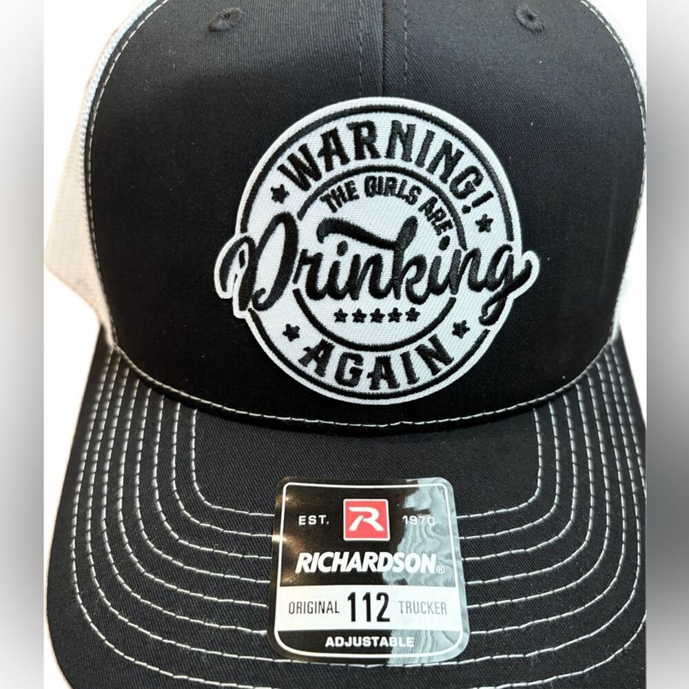 NWT Richardson Black and White Trucker Hat - The girls are drinking again!